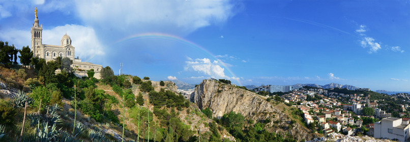 ARC EN CIEL NOTRE DAME DE LA GARDE MARSEILLE    plein format Marseille Provence photo panoramique couleurFORMAT DISPONIBLE  33X95cm ( et 20X60cm en vente direct uniquement )pas de telechargement disponible.A chaque format correspond une éditions limitée spécifique .© collection P GUZIKA titre indicatif suivant la finition, tarif encadré vente direct:150 x 52 cm 180€  NON DISPONIBLE33   x 95 cm   99€20   x 60 cm   39€disponible en  30 X10 cm  sur stand en vente directDISPONIBLE SUIVANT STOCK -  CRÉATION JOURNALIERE  -